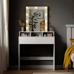 Westwood Bedroom Modern Dressing Table Vanity Desk With Drawers Shelves Led Mirror White - thumbnail 6
