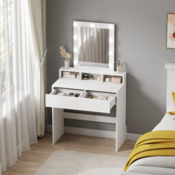 Westwood Bedroom Modern Dressing Table Vanity Desk With Drawers Shelves Led Mirror White - thumbnail 2