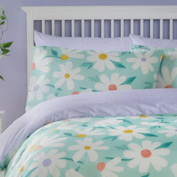 Fusion Daisy Retro Daisy Print Peach Textured Duck Egg Duvet Cover Set - thumbnail 2