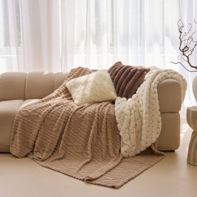 OHS Cable Knit Design Fleece Throw Ultra Soft Fluffy Blanket For Family - image 1