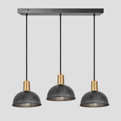 Industville Sleek Dome 3 Wire Cluster Lights, 8 Inch, Pewter, Brass Holder