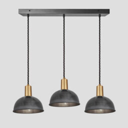 Industville Sleek Dome 3 Wire Cluster Lights, 8 Inch, Pewter, Brass Holder
