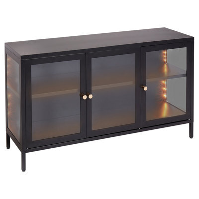 Beliani Glass Display Sideboard With Led Newport Metal 115 Cm Black - image 1