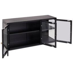Beliani Glass Display Sideboard With Led Newport Metal 115 Cm Black - thumbnail 8