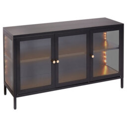 Beliani Glass Display Sideboard With Led Newport Metal 115 Cm Black