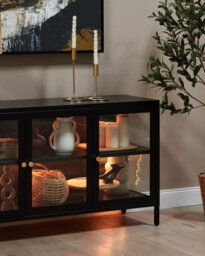 Beliani Glass Display Sideboard With Led Newport Metal 115 Cm Black - thumbnail 2