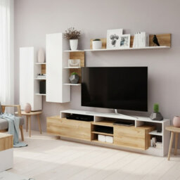 Alva I Modern Wall Unit Oak Grandson White Living Room Set With Cabinets Shelves And Tv Stand