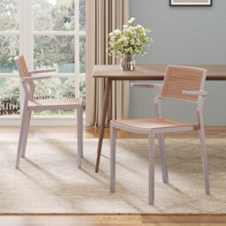 Darphe Pseudo-Rattan Pp Dining Chair Set Of 4 With Armrest In Grey, 63.5 Cm W X 54 Cm D X 96 Cm H