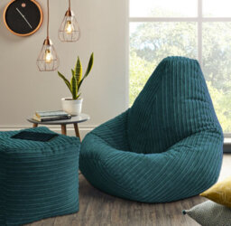 Beautiful Beanbags Adult Highback Beanbag Jumbo Cord Bean Bags Ready Filled - Teal - thumbnail 2