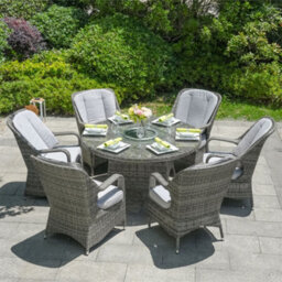 Abrihome 6-Seater Outdoor Garden Aluminum Round Dining Table Set With Rotating Glass Tray And Uv-Resistant Pe Wicker, Grey - thumbnail 8