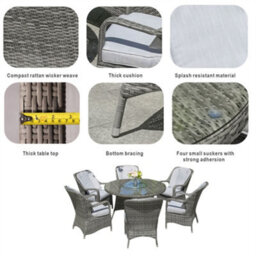 Abrihome 6-Seater Outdoor Garden Aluminum Round Dining Table Set With Rotating Glass Tray And Uv-Resistant Pe Wicker, Grey - thumbnail 7