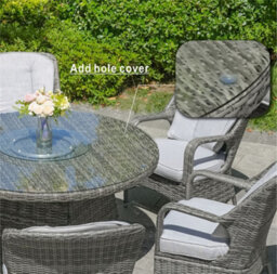 Abrihome 6-Seater Outdoor Garden Aluminum Round Dining Table Set With Rotating Glass Tray And Uv-Resistant Pe Wicker, Grey - thumbnail 6