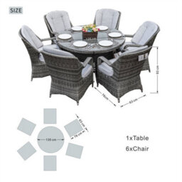 Abrihome 6-Seater Outdoor Garden Aluminum Round Dining Table Set With Rotating Glass Tray And Uv-Resistant Pe Wicker, Grey - thumbnail 3