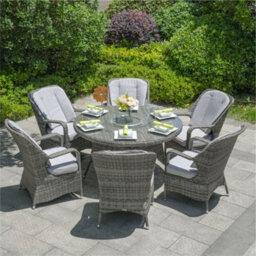 Abrihome 6-Seater Outdoor Garden Aluminum Round Dining Table Set With Rotating Glass Tray And Uv-Resistant Pe Wicker, Grey - thumbnail 1