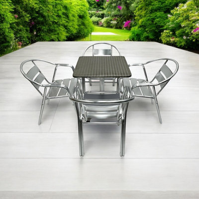 Garden Aluminium Bistro Set - Square Pedestal Table & 4 Double Tube Chairs Be Furniture - image 1