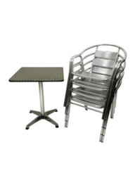 Garden Aluminium Bistro Set - Square Pedestal Table & 4 Double Tube Chairs Be Furniture - thumbnail 4