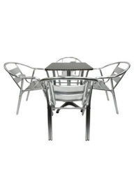 Garden Aluminium Bistro Set - Square Pedestal Table & 4 Double Tube Chairs Be Furniture - thumbnail 3