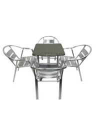 Garden Aluminium Bistro Set - Square Pedestal Table & 4 Double Tube Chairs Be Furniture - thumbnail 2