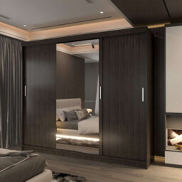 Sliding Wardrobes 4 u LTD Modern Sliding Wardrobe Led Light - Full Length Mirror Center Panel, Soft-Close 3 Doors Wardrobe - Wenge 250Cm - thumbnail 1