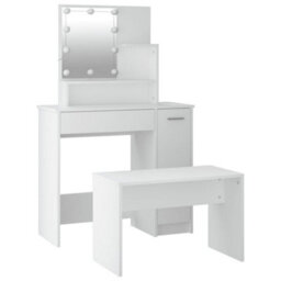 Berkfield Dressing Table Set With Led White Engineered Wood - thumbnail 6