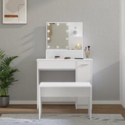 Berkfield Dressing Table Set With Led White Engineered Wood - thumbnail 1