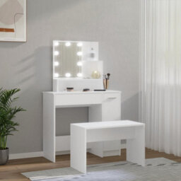 Berkfield Dressing Table Set With Led White Engineered Wood - thumbnail 4