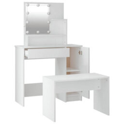 Berkfield Dressing Table Set With Led White Engineered Wood - thumbnail 7