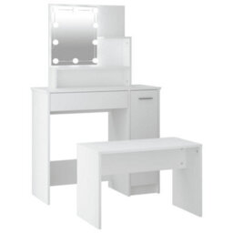 Berkfield Dressing Table Set With Led White Engineered Wood - thumbnail 2