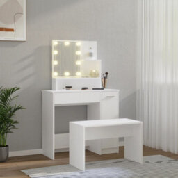 Berkfield Dressing Table Set With Led White Engineered Wood - thumbnail 3