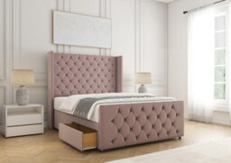 "Bsspoke Divan Bed Set Pink Plush Velvet With 54"" Headboard & 20"" Footboard 2 Drawers Footend & No Mattress In 4Ft 4Ft6 5Ft 6Ft" - thumbnail 1