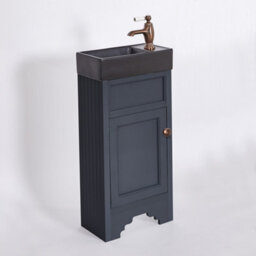 Homestylestore Black Grey 400mm Bathroom Vanity Unit With Black Basin And Aged Bronze Round Handles - thumbnail 1