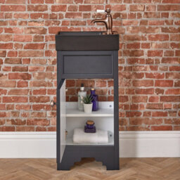 Homestylestore Black Grey 400mm Bathroom Vanity Unit With Black Basin And Aged Bronze Round Handles - thumbnail 3