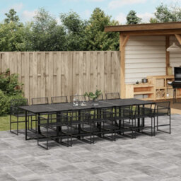 Berkfield 13 Piece Garden Dining Set Black Poly Rattan - thumbnail 1