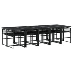 Berkfield 13 Piece Garden Dining Set Black Poly Rattan - thumbnail 5