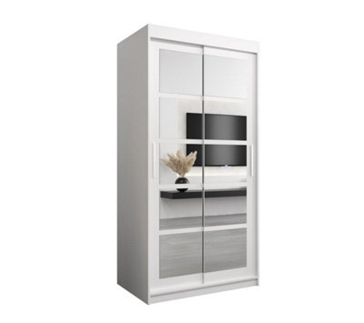 Arte Roma Ii White Stylish Sliding Door Wardrobe H2000mm W1000mm D620mm With Mirrored Panels - image 1