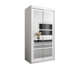 Arte Roma Ii White Stylish Sliding Door Wardrobe H2000mm W1000mm D620mm With Mirrored Panels - thumbnail 1