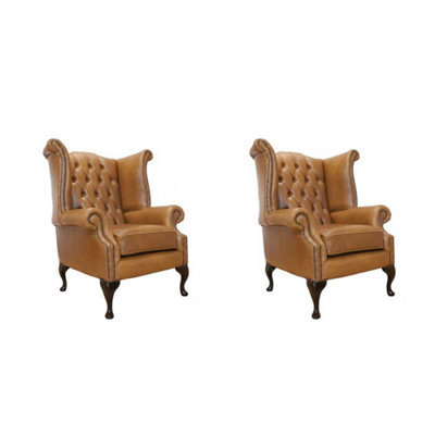 Chesterfield 2 X Chairs Old English Tan Leather Chairs Offer In Queen Anne Style - image 1