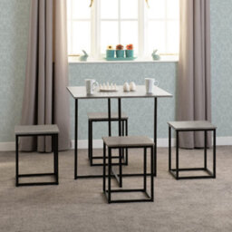 Seconique Kent Stowaway Dining Table And 4 Stool Set Stone Effect And Black
