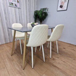 Kosy Koala Modern Rectangle Dark Grey Dining Table Set With 4 Cream Chairs Dining Room Furniture