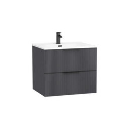 Royal Bathrooms Evora 600mm Graphite Grey Fluted Wall Hung Bathroom Vanity Unit 2 Drawer Cabinet Storage With Ceramic Basin & Matt Black Handles - thumbnail 7