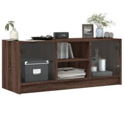Berkfield Tv Cabinet With Glass Doors Brown Oak 102X37X42 Cm - thumbnail 4