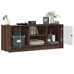 Berkfield Tv Cabinet With Glass Doors Brown Oak 102X37X42 Cm - thumbnail 5