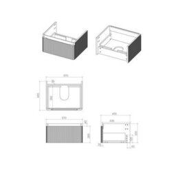 Aquarius Corinthe Fluted Wall Mounted Vanity Unit  With Basin - 1 Drawer - 605 X 460mm - Textured Oak - thumbnail 3