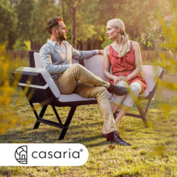 Casaria Rattan Garden Bench With Reclining Function, Adjustable Armrests, Weatherproof, Black Rattan With Cream Cushions - thumbnail 2