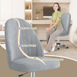 Grey  Swivel Makeup Vanity Chair Adjustable Desk Chair For Bedroom Home Office - thumbnail 3