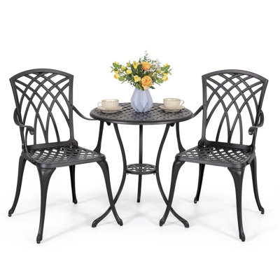 Avestar 3-Piece Outdoor Patio Bistro Set, Cast Aluminium Round Bistro Table And Chairs, For Patio, Garden And Balcony, Black - image 1