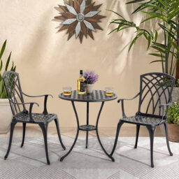 Avestar 3-Piece Outdoor Patio Bistro Set, Cast Aluminium Round Bistro Table And Chairs, For Patio, Garden And Balcony, Black - thumbnail 9