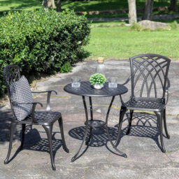 Avestar 3-Piece Outdoor Patio Bistro Set, Cast Aluminium Round Bistro Table And Chairs, For Patio, Garden And Balcony, Black - thumbnail 8