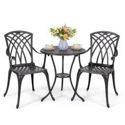 Avestar 3-Piece Outdoor Patio Bistro Set, Cast Aluminium Round Bistro Table And Chairs, For Patio, Garden And Balcony, Black - thumbnail 1