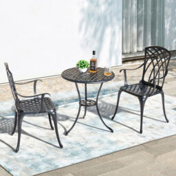 Avestar 3-Piece Outdoor Patio Bistro Set, Cast Aluminium Round Bistro Table And Chairs, For Patio, Garden And Balcony, Black - thumbnail 2